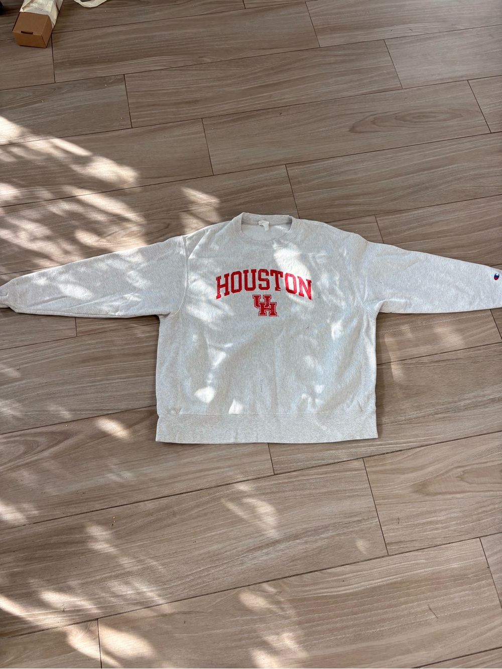 Champion White Crewneck Sweatshirt with Red Houston Logo